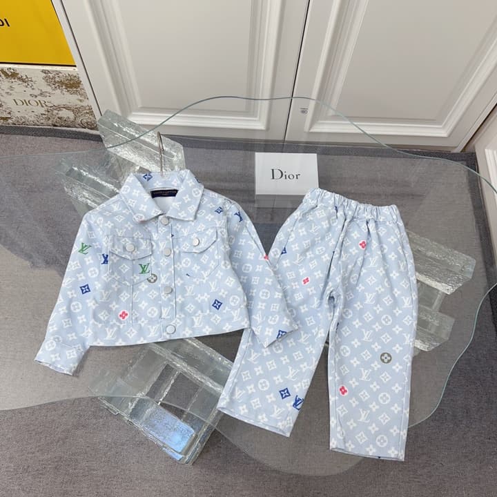 Louis Vuitton Sibling Matching Apparel Set – Kids Collection in Light Blue Denim Brother Set (shirt & Pants)