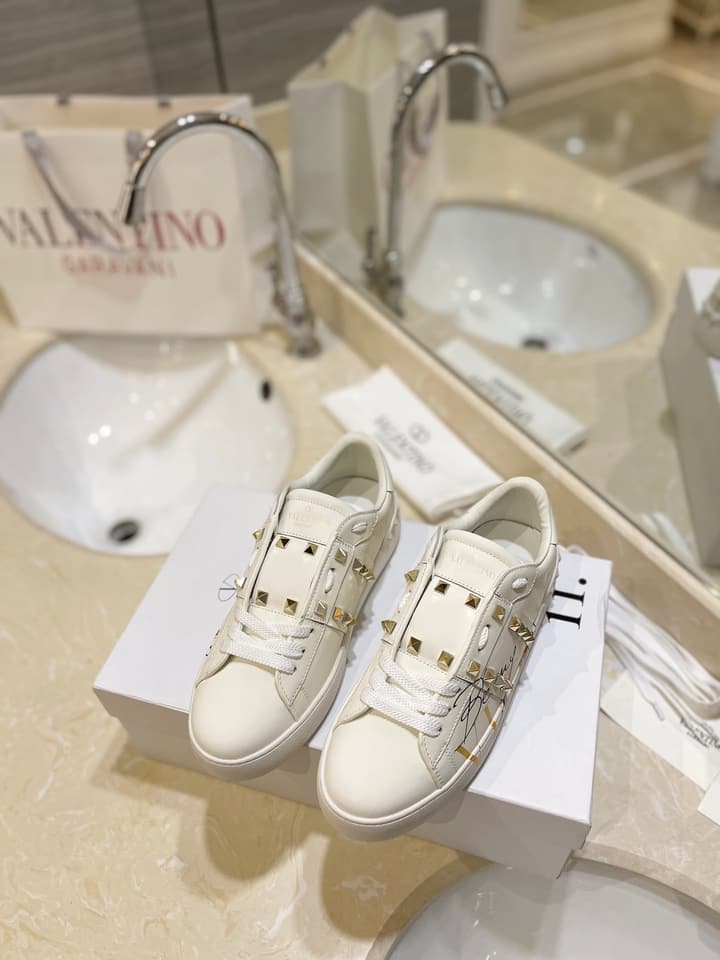 Valentino Classic Couple's Sneakers in White With Bold Red Graphic