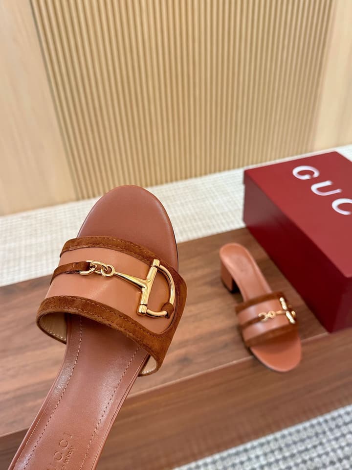 Gucci D-Horsebit Mule Sandals in Brown Gg Canvas