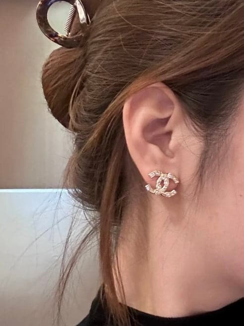 Chanel Classic Logo Rhinestone Earrings