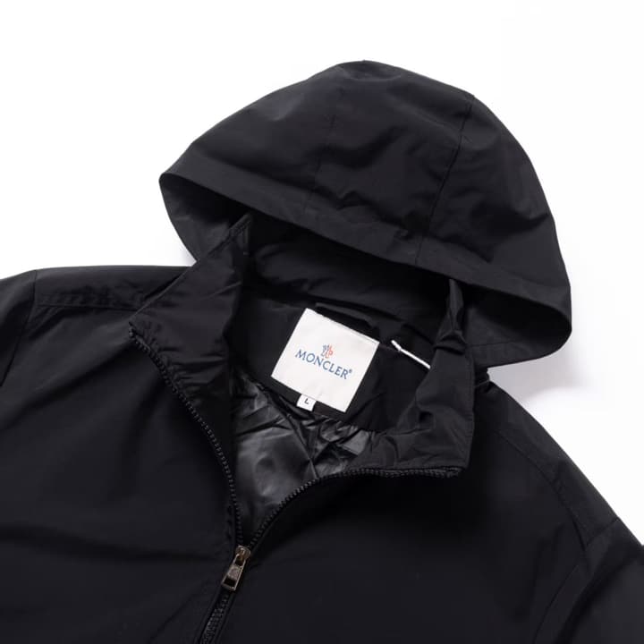 Moncler Classic Maya Hooded Windbreaker Jacket in Solid Black