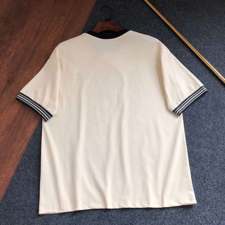 Dior Embroidered Logo T-Shirt – 2026SS in Apricot Ringer With Navy Collar