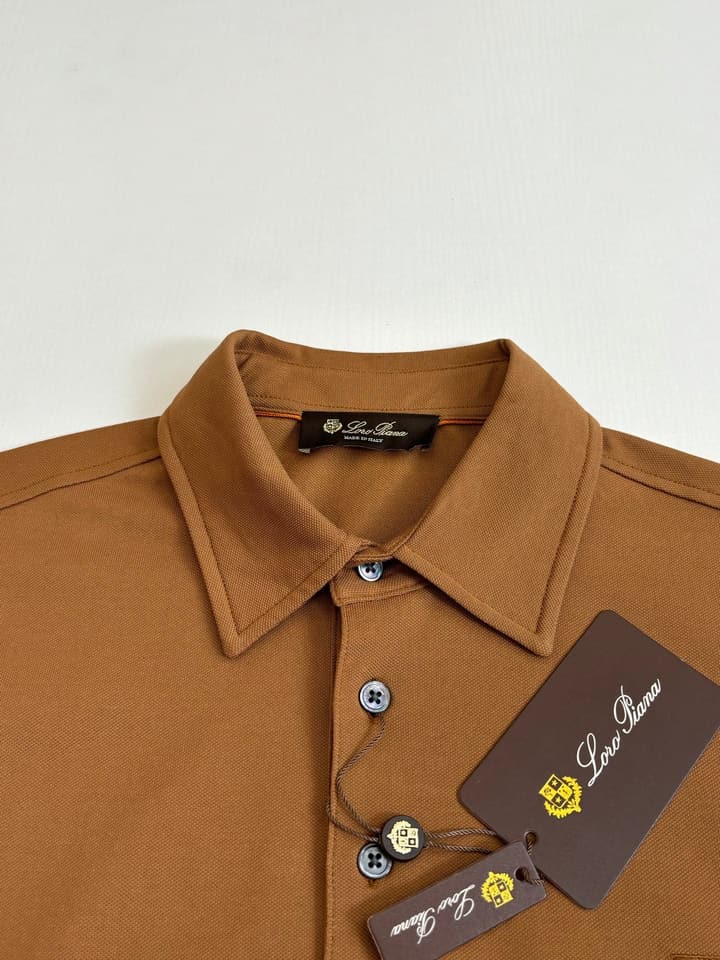 Loro Piana LP Logo Embroidered Pique Cotton Polo Shirt in Dark Brown