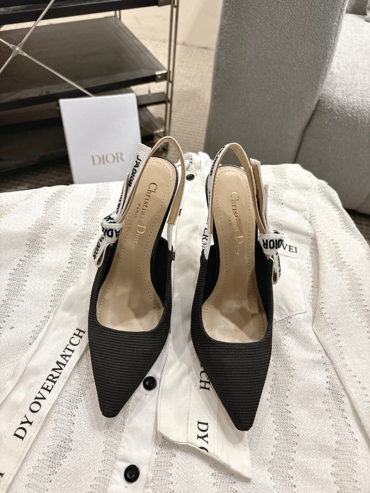 Dior J'Adior Embroidered Kitten Heel Sandals in Black Shimmer Fabric