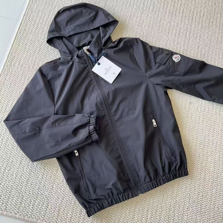 Moncler Classic Maya Hooded Windbreaker Jacket in Solid Black