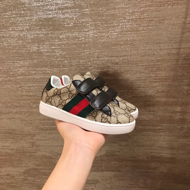 Gucci Kids Ace Bee Sneakers – 2023 Collection in Gg Monogram With Brown Straps