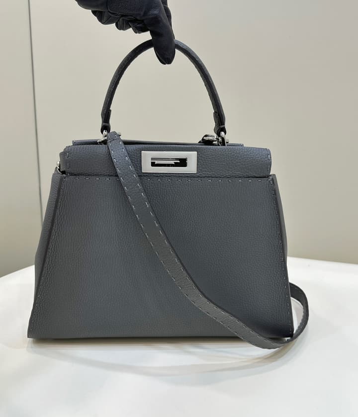 Fendi Classic Peekaboo Handbag in Classic Black With Patterned Strap