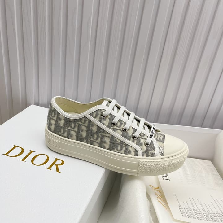 Dior Embroidered Flat Sport Sneakers in Grey Oblique Embroidery