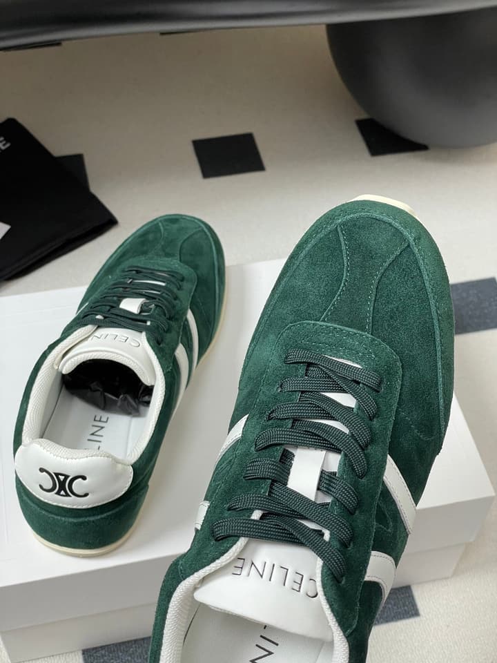 Celine Jogger Triomphe Low-Top Sneakers – 25SS Collection in Dark Green Suede