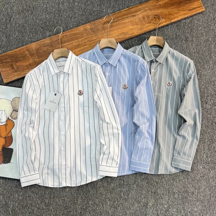 Moncler Striped Long Sleeve Shirt in Blue