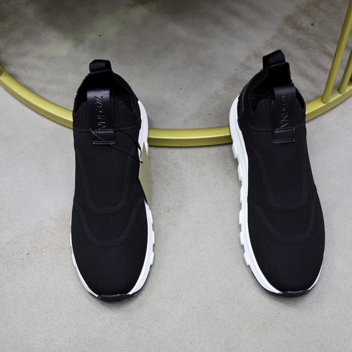 Zegna Flyknit Sneakers in Solid Black Knit