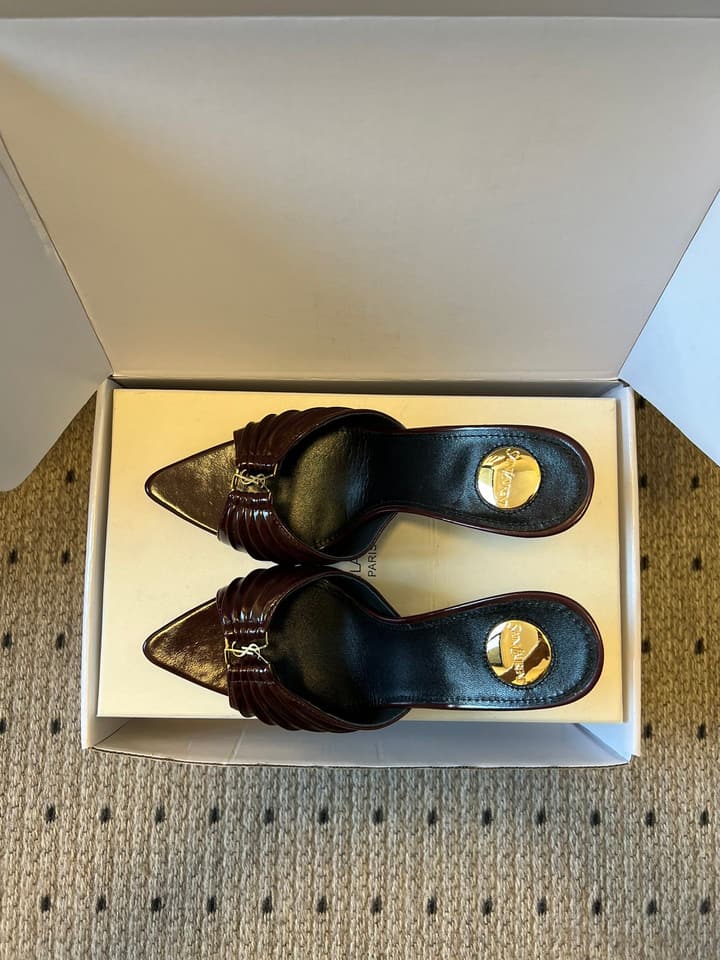 Saint Laurent Ruched Leather Mules – 26SS in Beige