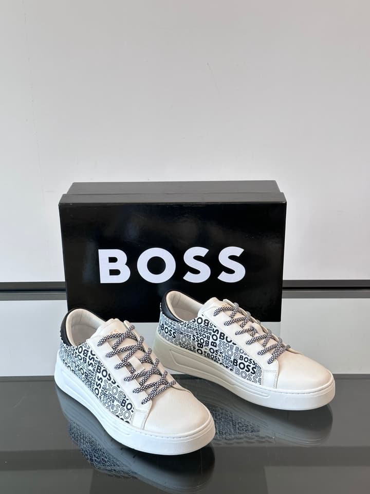 Boss Italian-Made Cupsole Sneakers in Black Patterned