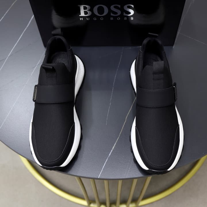 Boss Men's Knit Sneakers in Black Laced