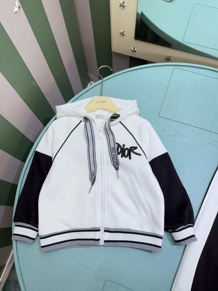 Dior High-End Children's Hooded Tracksuit Set – Kids Collection – 2025AW in Black And White Monogram