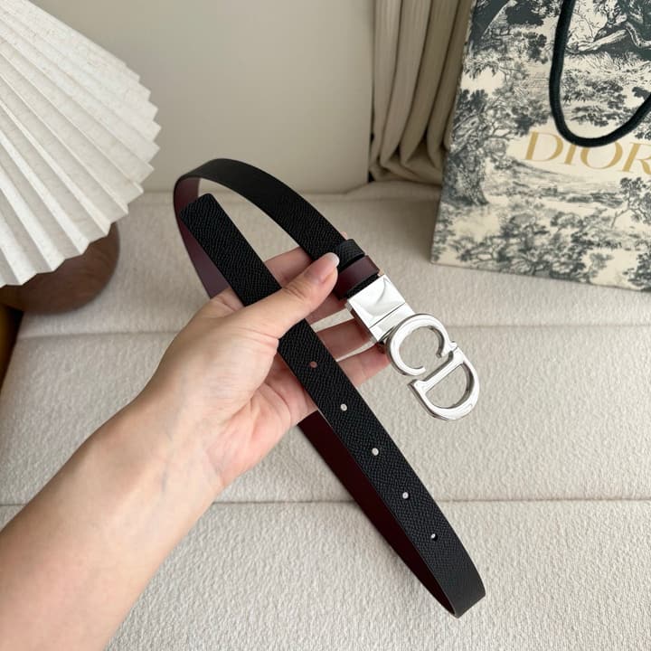 Dior Reversible Calfskin CD Buckle Belt in Black/burgundy With Gold Hardware