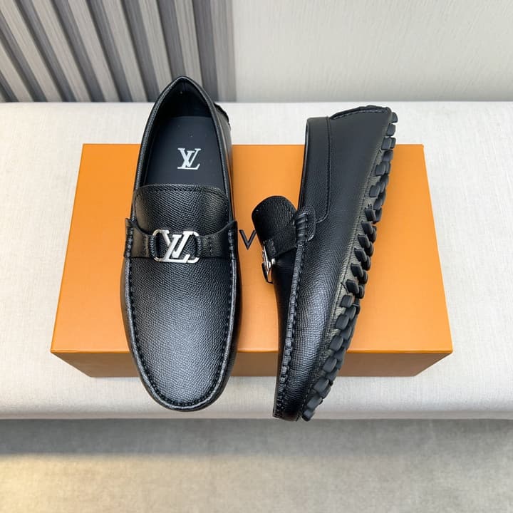 Louis Vuitton Pebbled Leather Driving Shoes in Black Smooth Leather