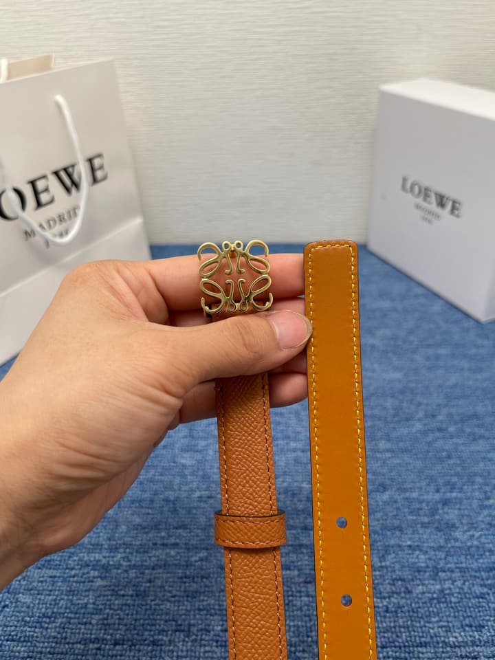 Loewe Calfskin Leather Belt in Black With Gold Buckle