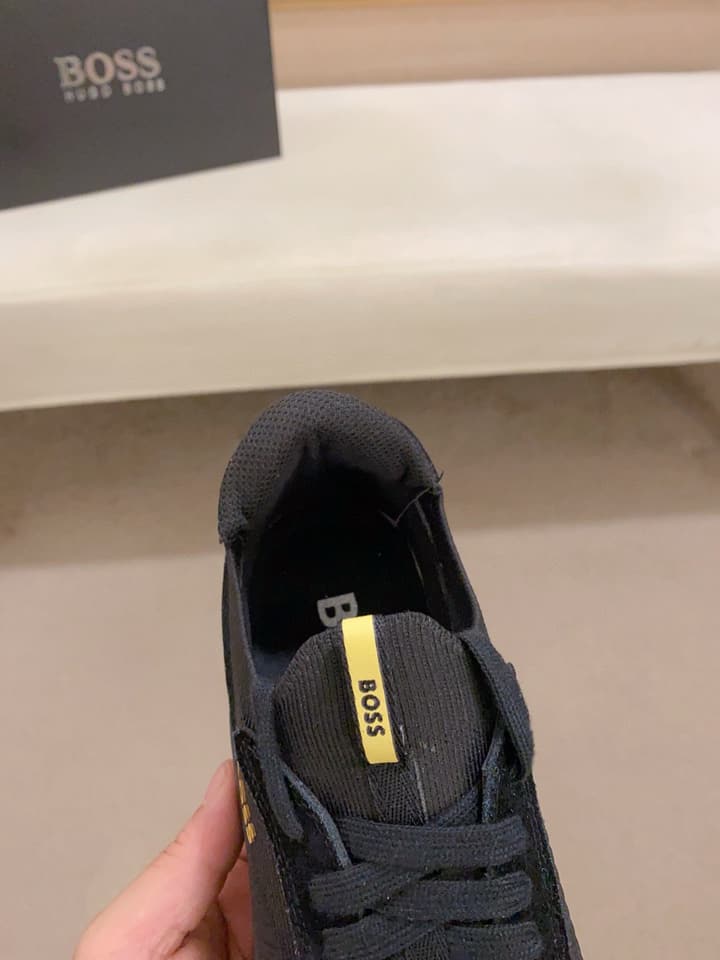 Boss Latest Casual Fly-Knit Sneakers in Black With Gold Accents