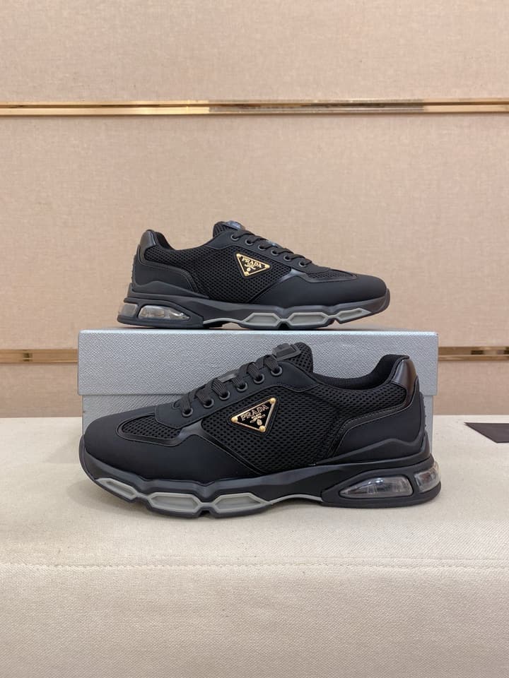 Prada Men's Leather Mesh Sneakers – New Collection in Light Grey With White Logo