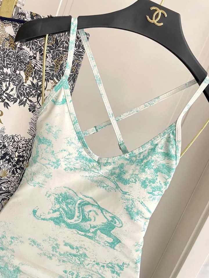Dior Backless One-Piece Swimsuit in Light Blue Tie-dye Pattern