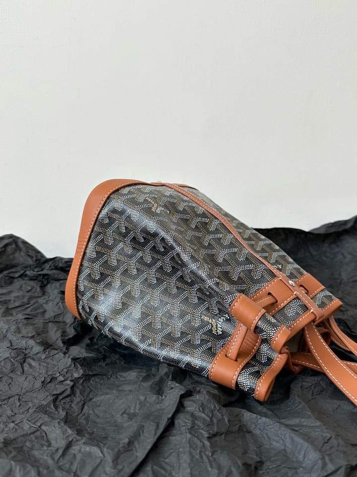 Goyard Petit Flot Bucket Bag in Black/grey Goyardine With Tan Trim