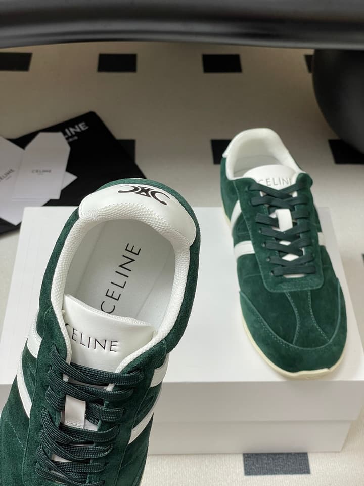 Celine Jogger Triomphe Low-Top Sneakers – 25SS Collection in Dark Green Suede