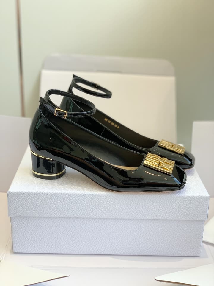 Dior MISS DIOR Chunky Heel Mary Jane Flats – 24SS in Black Patent Leather