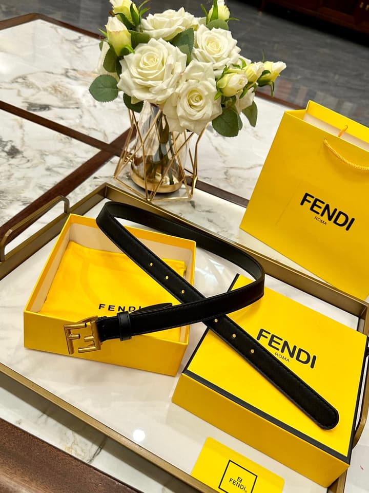 Fendi Classic Leather Belt – 2.5cm in Black Leather With Antique Gold Buckle