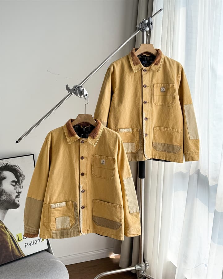 Ralph Lauren Barn Washed Distressed Jacket – 2025 Spring New in Classic Mustard Tan