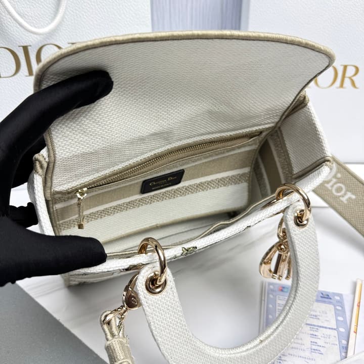 Dior Lady Dior 5-Grid Hand-Embroidered Handbag in Black Embroidered Toile