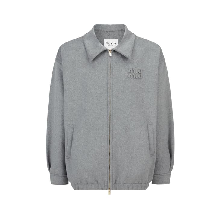 Miu Miu Logo Embroidered Cashmere Zip Jacket