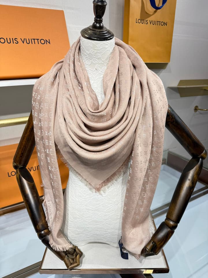 Louis Vuitton Classic Monogram Silk Wool Shawl in Beige