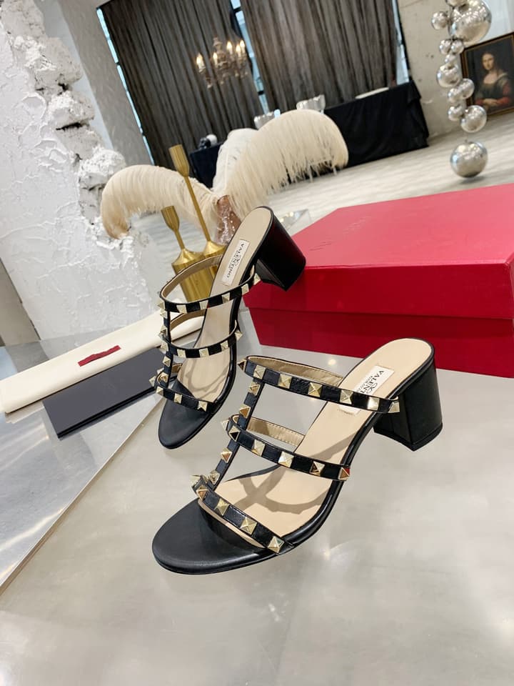 Valentino Rockstud Classic Block Heel Sandals in Nude With Gold Studs