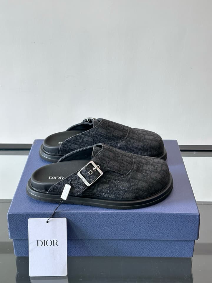 Dior Oblique Print Closed-Toe Mules in Navy