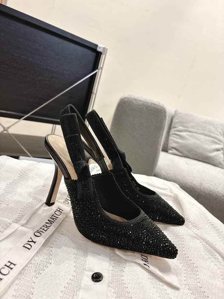 Dior J'Adior Embroidered Strap Kitten Heel Sandals in Black Patterned Fabric