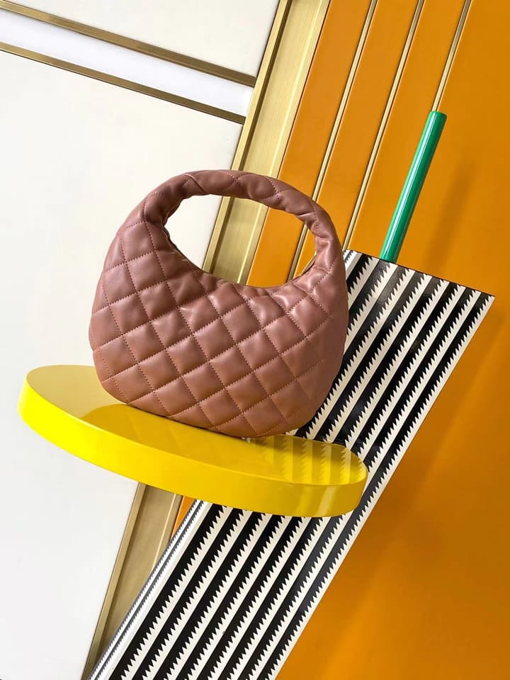 Saint Laurent ICARE Baby Lambskin Crescent Bag in Dark Brown Quilted