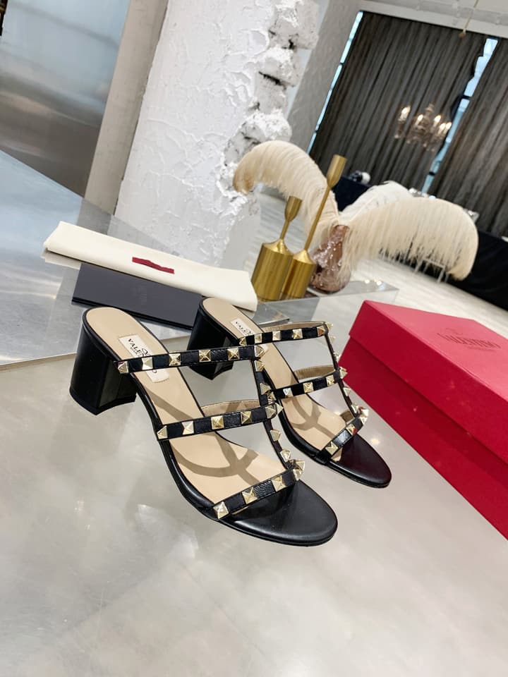 Valentino Rockstud Classic Block Heel Sandals in Nude With Gold Studs