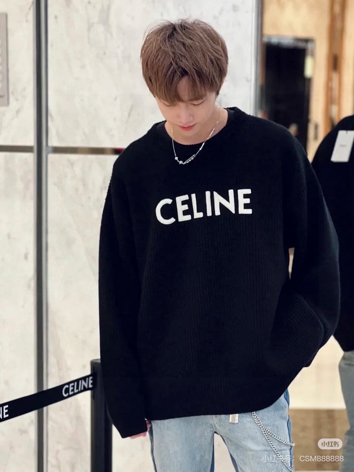 Celine Classic Embroidered Crewneck Sweater in Army Green