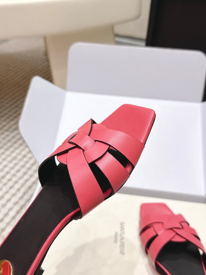 Saint Laurent Melody Square Toe Flat Sandals – 2026SS in Burgundy Patent