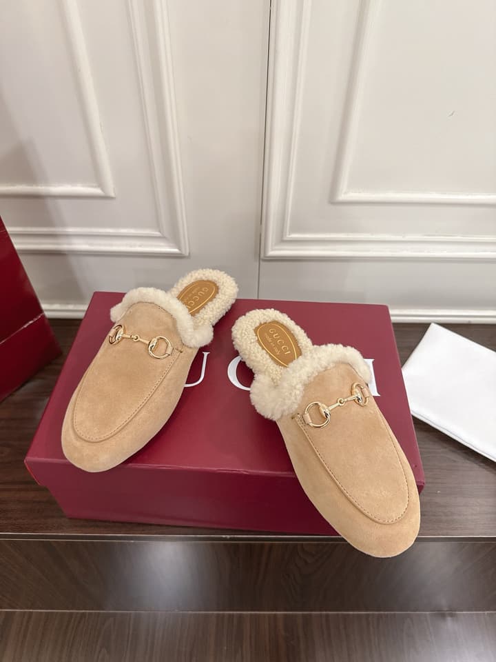 Gucci Princetown Merino Wool Mules in Black Suede With Silver Hardware