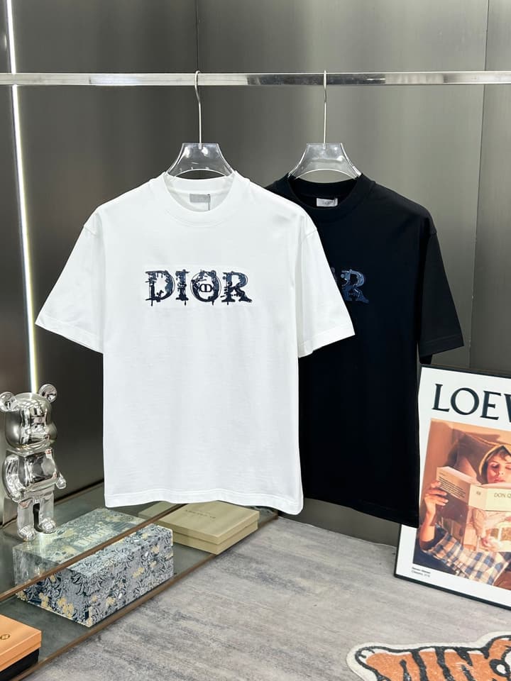Dior 3D Logo High-Count Cotton T-Shirt – 2026SS in Black With Blue Graffiti Logo