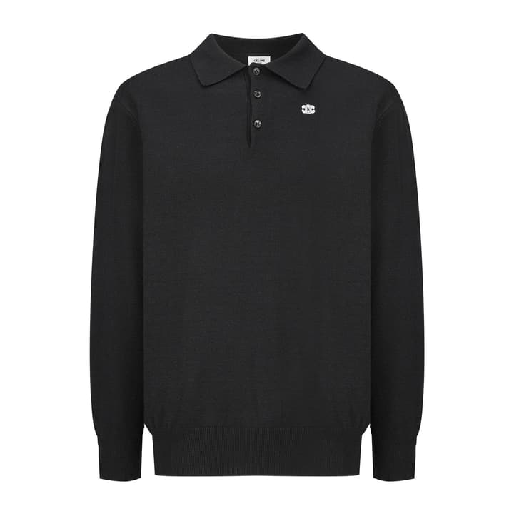 Celine Embroidered Triomphe Knit Polo in Classic Black