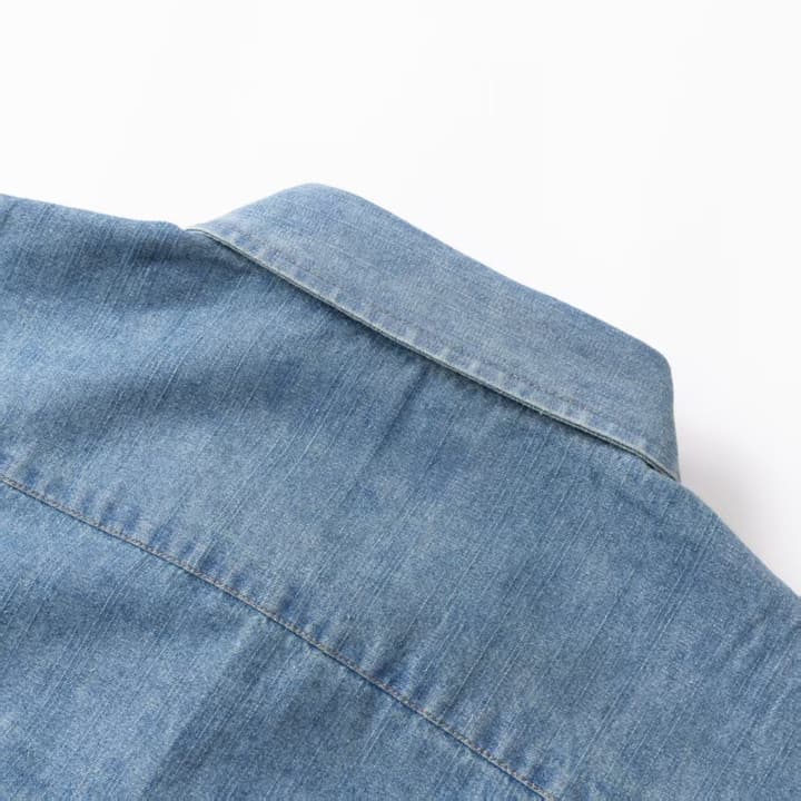 Ralph Lauren Washed Denim Shirt with Embroidered Logo in Dark Wash Denim Flat Lay