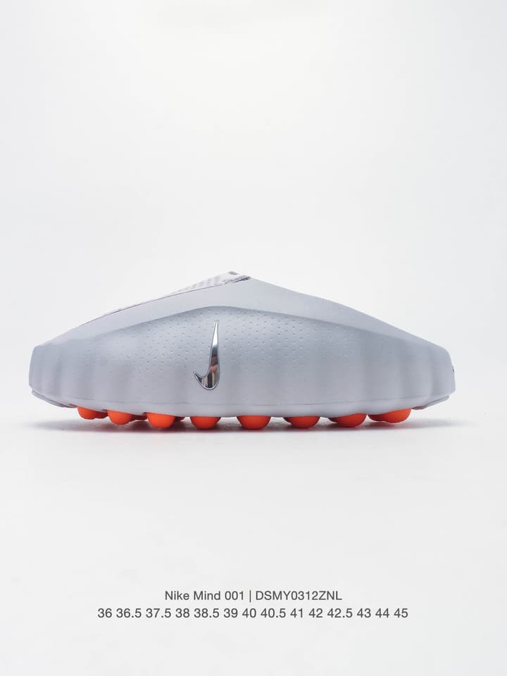 Nike Mind 001 Recovery Mules – 2025 in Light Grey With Orange Accents
