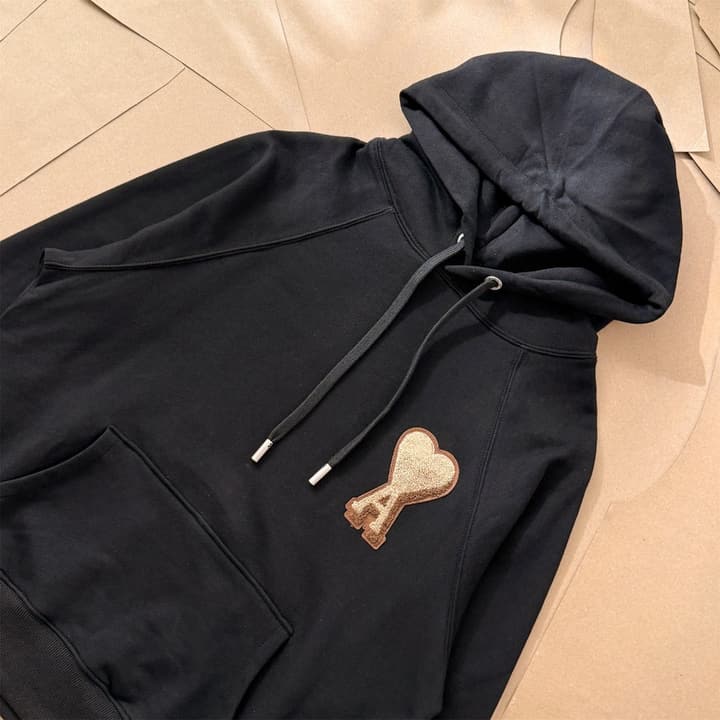 Ami Paris Towel Embroidered Heart Boxy Hoodie – 25FW in Classic Black