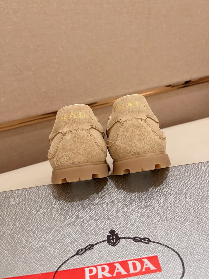 Prada Men's Air Cushion Sneakers in Beige Suede