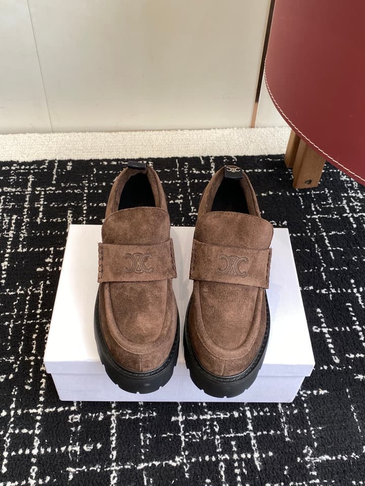 Celine Lisa Platform Loafers – 25SS Autumn/Winter Collection in Brown Suede Velcro