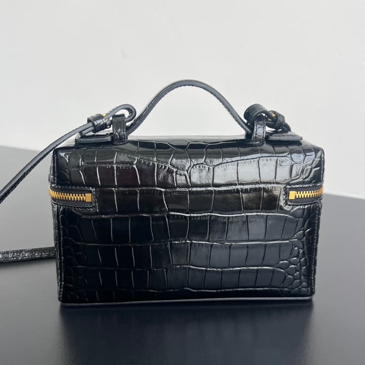 Bottega Veneta Crocodile Embossed Vanity Case in Deep Burgundy Croc