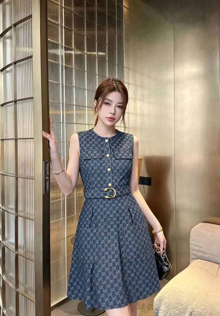 Gucci Belted Jacquard Dress – Spring/Summer Collection – 2026SS in Blue